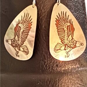 Bald Eagle Flying Drop Earring on Silver Guitar Pic 1.75” Nature Easy Spirit